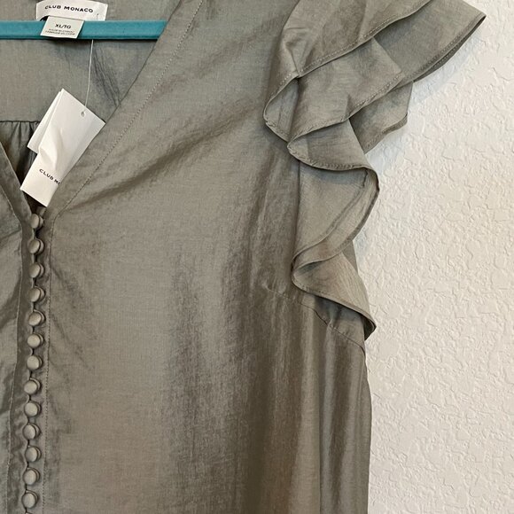NWT Club Monaco Ruffle SLV Button Chemise in Sage - Picture 7 of 11
